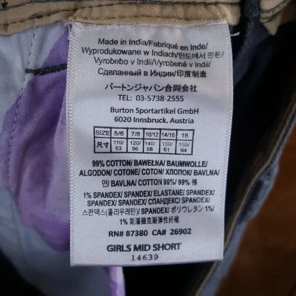 BURTON Youth Shorts Size 14 16 Gray Chino Lined Pockets Girls